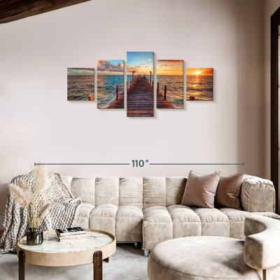 Coucher de soleil au-dessus d'un quai sur toile, ensemble de 5 pièces
