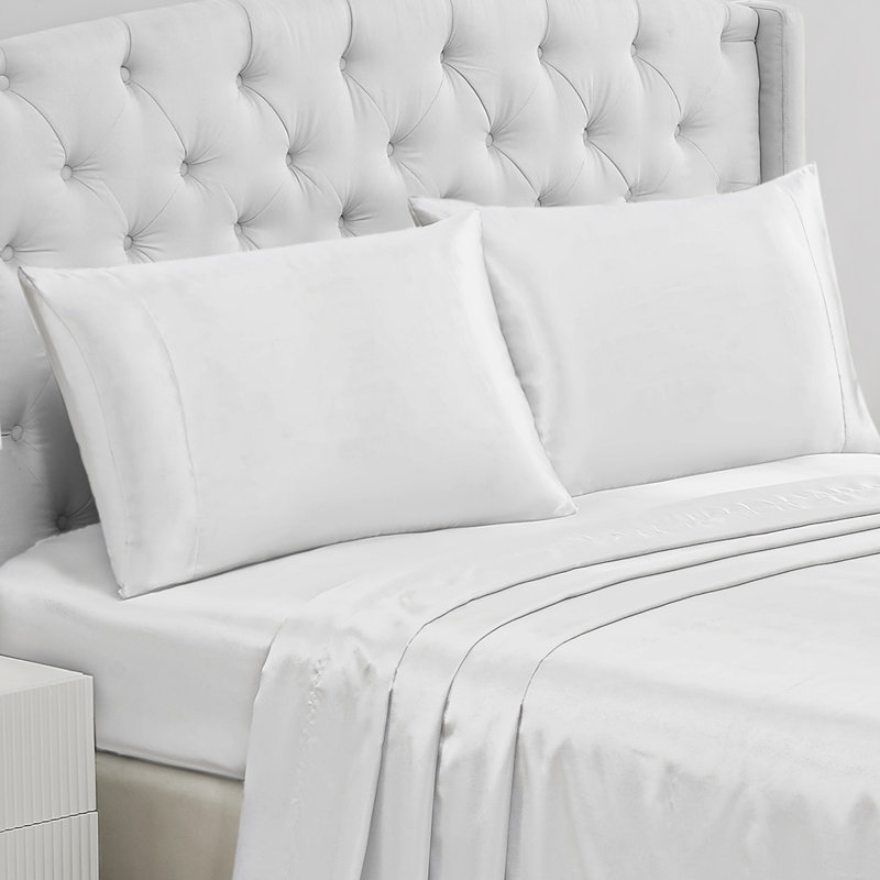 Juicy Couture Silky Satin Pillows Case Sets with Envelope Closure, Standard Pillowcase, White