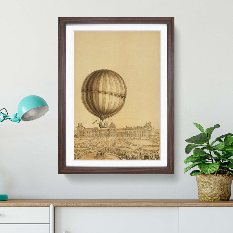 Hot Air Balloon Above Versailles Palace - Picture Frame Painting Print, 87cm H x 62cm W x 2cm D, Walnut Framed