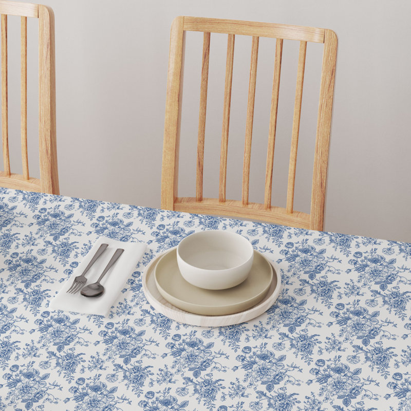 Pyrenees Floral Cotton Twill Tablecloth – Round, Washable, Botanical Print, Decorative Dining Linen