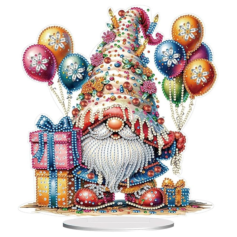 Annaliyah  5D DIY Birthday Gnome Diamond Art Kit Crystal Embroidery Rhinestone Acrylic Table Top Decoration