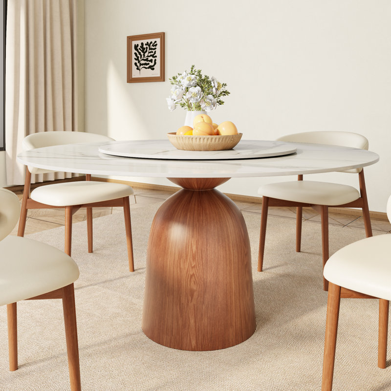Kitchen Emborough With Lazy Susan Turntable Farmhouse Round Pedestal (1 Table 4 Chairs, 1 Table 6 Chairs), White