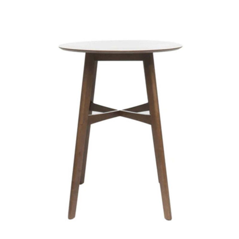 Table de bar ronde en bois Mid-Century, H 42,25 po x L 35,25 po x l 35,25 po, Noyer naturel