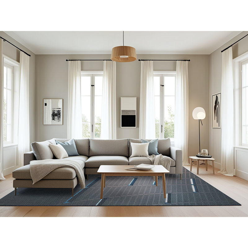 Tapis gris/bleu à tisser électrique, Rectangle 8 pi x 10 pi