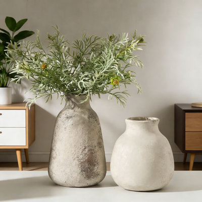 Ensemble de 2 vases en céramique fabriqués à la main, décor de maison de campagne rétro en terre cuite pour centre de table, foyer, table de chevet et tablette