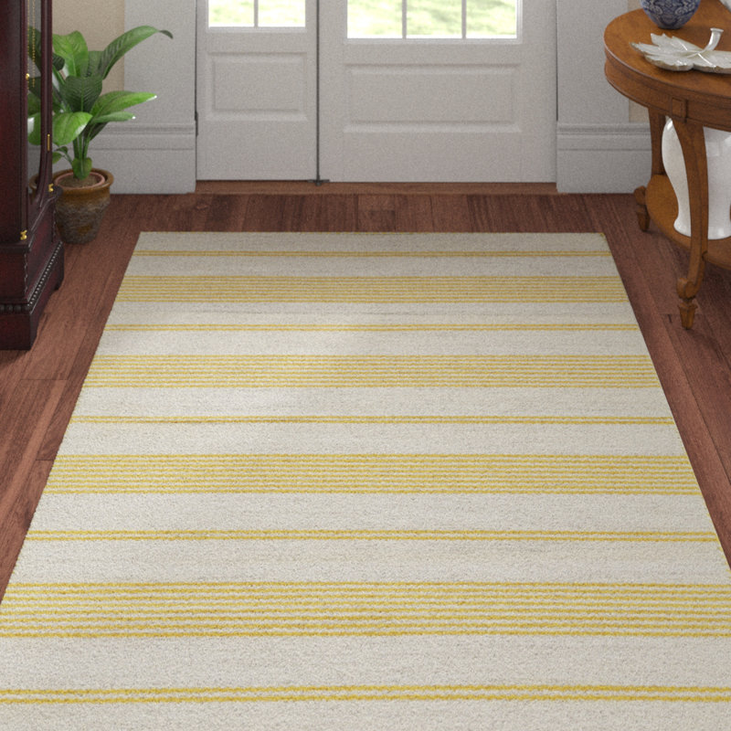 Tapis rayé tissé à plat à la main Perci - jaune soleil / crème, Rectangle de 10 pi x 14 pi