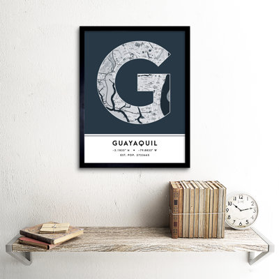 Guayaquil City Map Guayaquil Ecuador City Map Navy - Single Picture Frame Typography