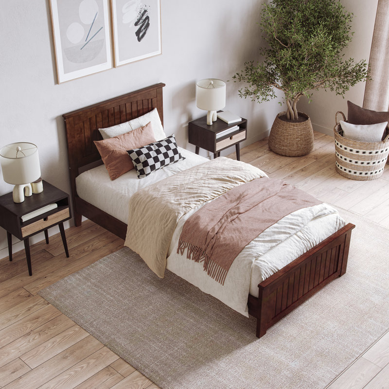 Francoise Solid Wood Low Profile Platform Bed with Matching Footboard, Walnut, Twin XL