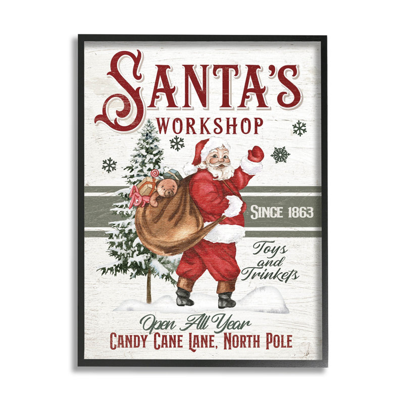 Père Noël atelier patiné - 195, Giclée encadrée noir minuit, H 14 po x l 11 po x P 1,5 po