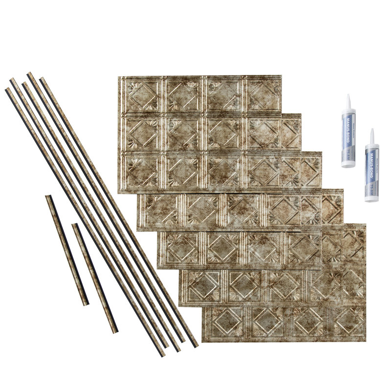 FASÄDE Traditional Style/Pattern 4 Decorative Vinyl Backsplash 15 sq ft Kit, Bermuda Bronze