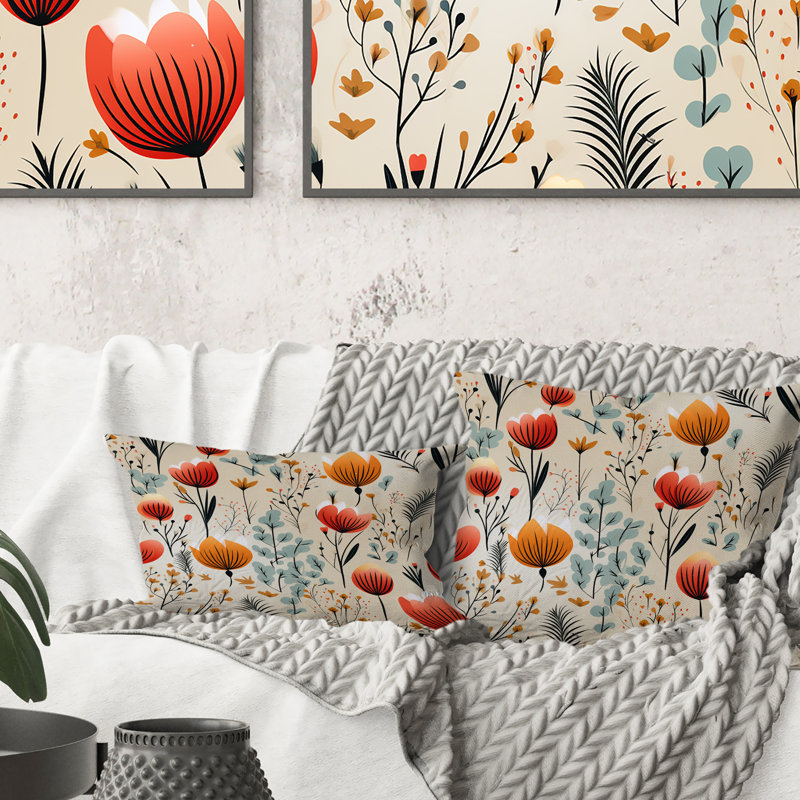Coussin Orange Meadow, H 16 po x l 16 po