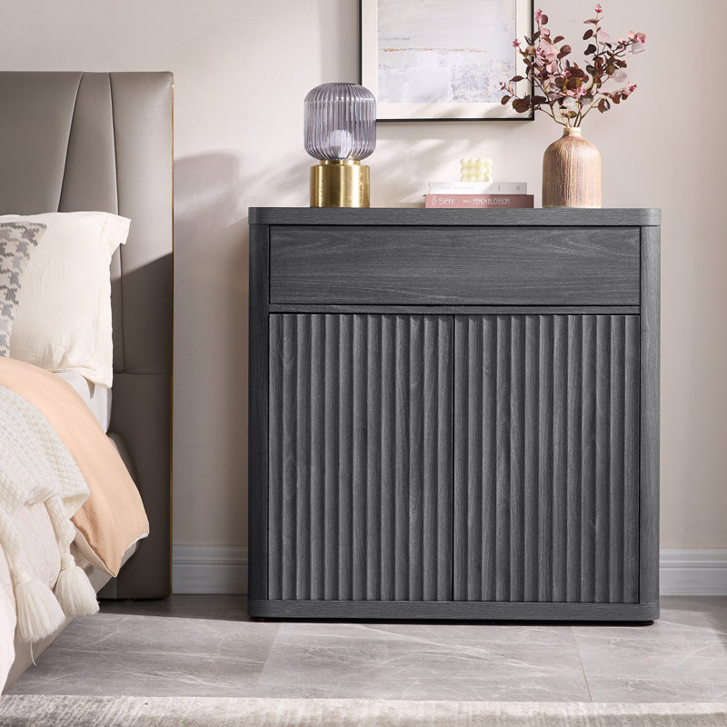 Buffet de rangement de 34,6 po de largeur avec tiroir et armoire à hauteur réglable Cesiro, Aulne gris foncé, 2