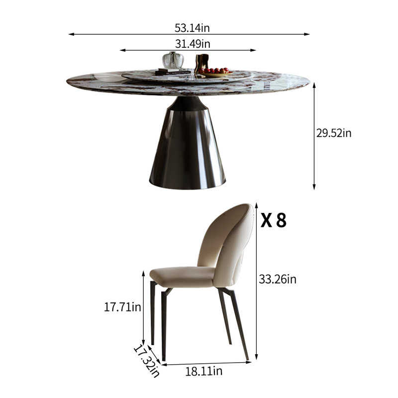 Ensemble de table de salle à manger moderne et simple en faux marbre, 9