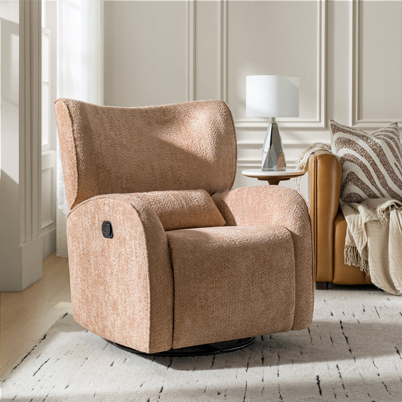 Medina Modern Oversized Swivel Glider Recliner With Wingback And Adjustable Headrest, Sand
