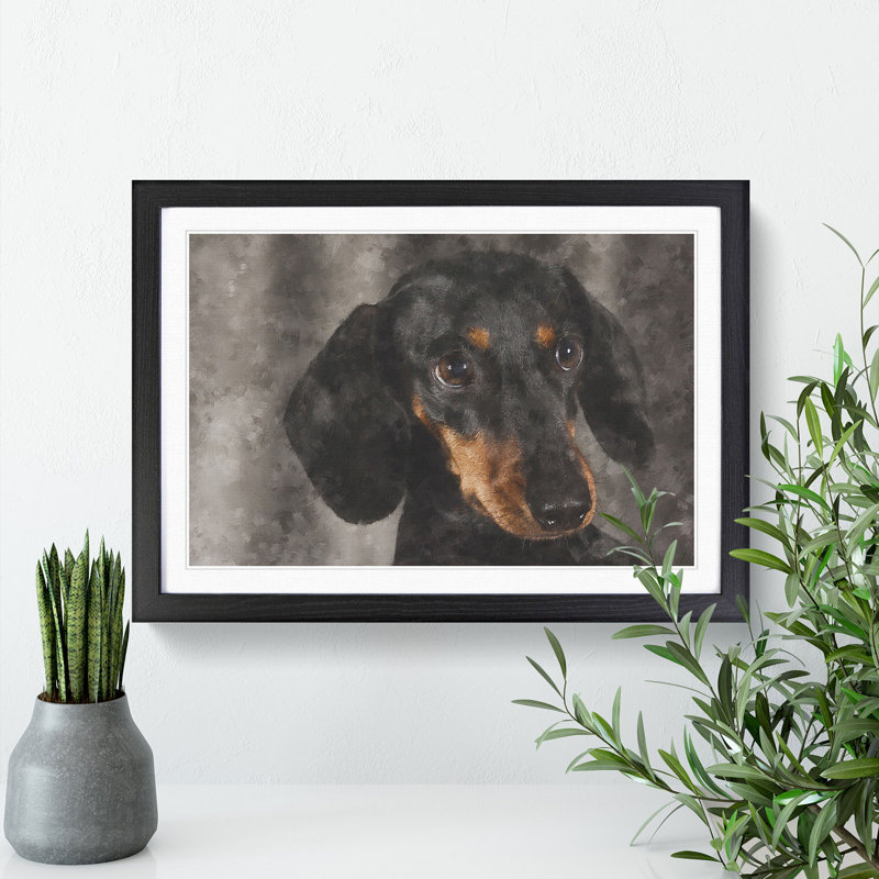 Portrait of a Dachshund Dog - Picture Frame Painting Print, Black Framed, 24cm H x 33cm W x 2cm D