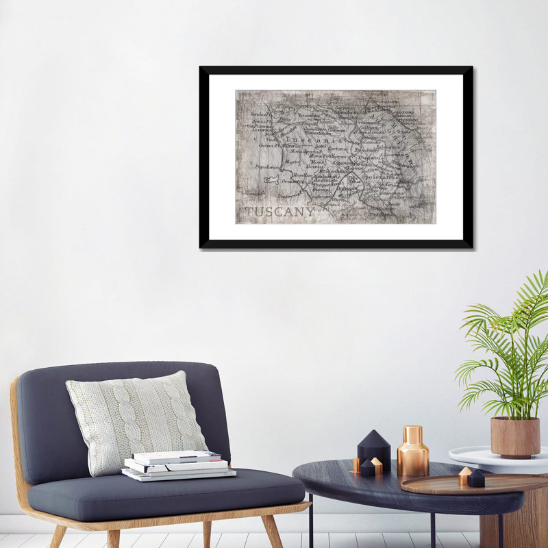« tuscany map white », reproduction d’impression sur toile, Papier d'art encadré noir, Blanc, H 16 po x l 24 po x P 1 po