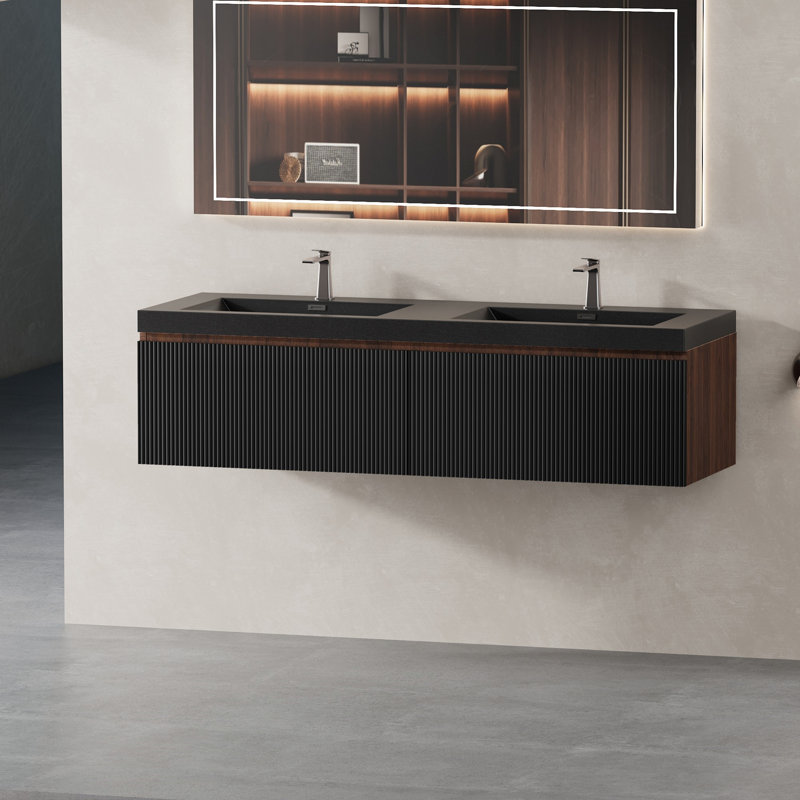 Meuble-lavabo de salle de bain avec lavabo, armoire de rangement murale avec tiroirs de rangement à fermeture en douceur pour salle de bain, meuble-lavabo moderne avec rangement