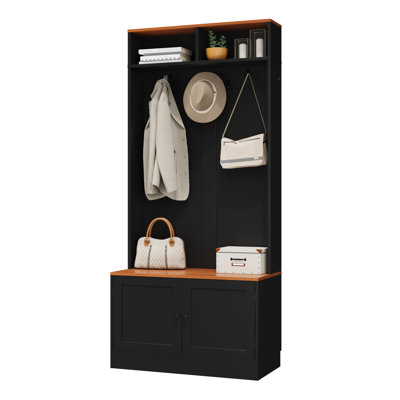 Entryway Hall Tree With Bench And Storage, 5-in-1 Farmhouse Coat Rack With 7 Hooks, Bench With Coat Rack With Storage Shelves For Hallway, Hallway by Ophelia & Co.