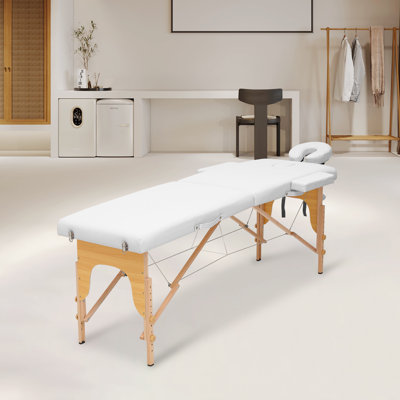 Table de massage portable avec lit spa pliable à hauteur réglable et sac de transport avec matelas en hêtre inclus pour le salon de beauté et la famille