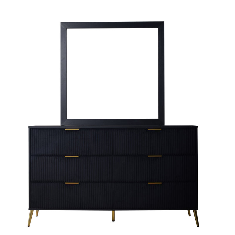 Commode 6 tiroirs avec miroir Ochlocknee, Noir
