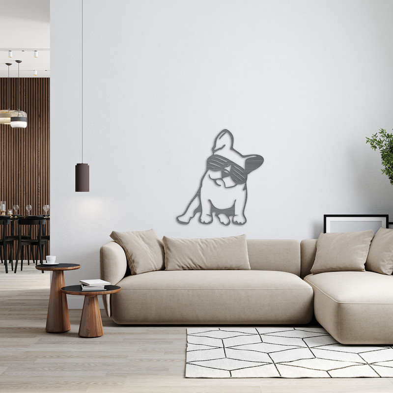 Art mural abstrait d'un chien avec lunettes de soleil - ACM, Noir, H 32 po x l 28,9 po x P 0,25 po