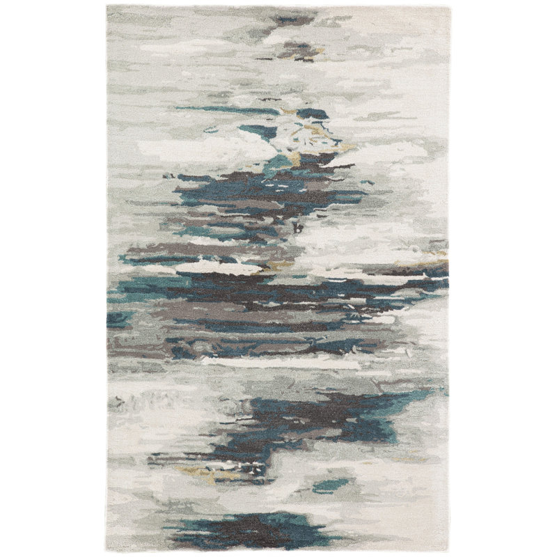Tapis touffeté à la main à motif abstrait beige / vert / gris Fairlop, Rectangle de 10 pi x 14 pi