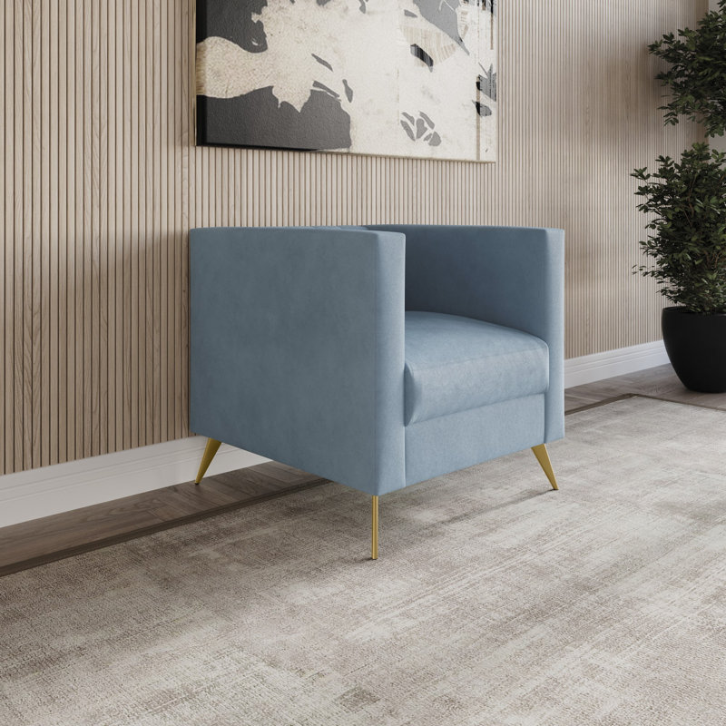 Fauteuil carré en velours Cramlington, Velours bleu
