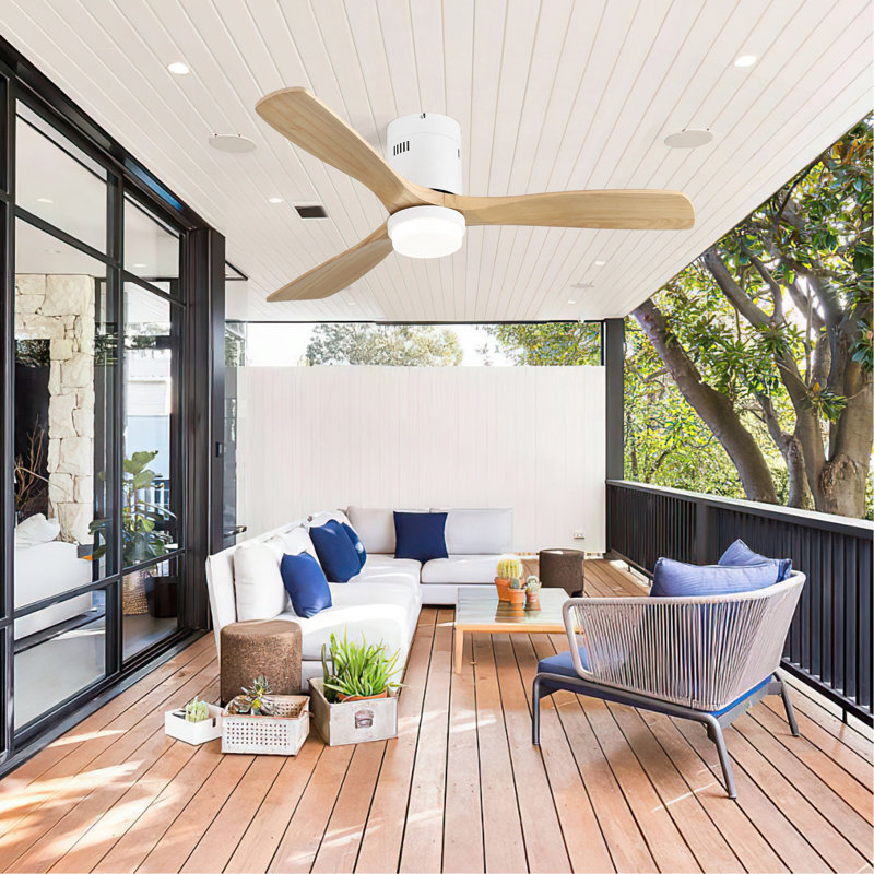 52 Inch Decorative Smart Ceiling Fan With 6 Speed Remote White 3 Solid Wood Blades Reversible DC Motor For Living Room, White