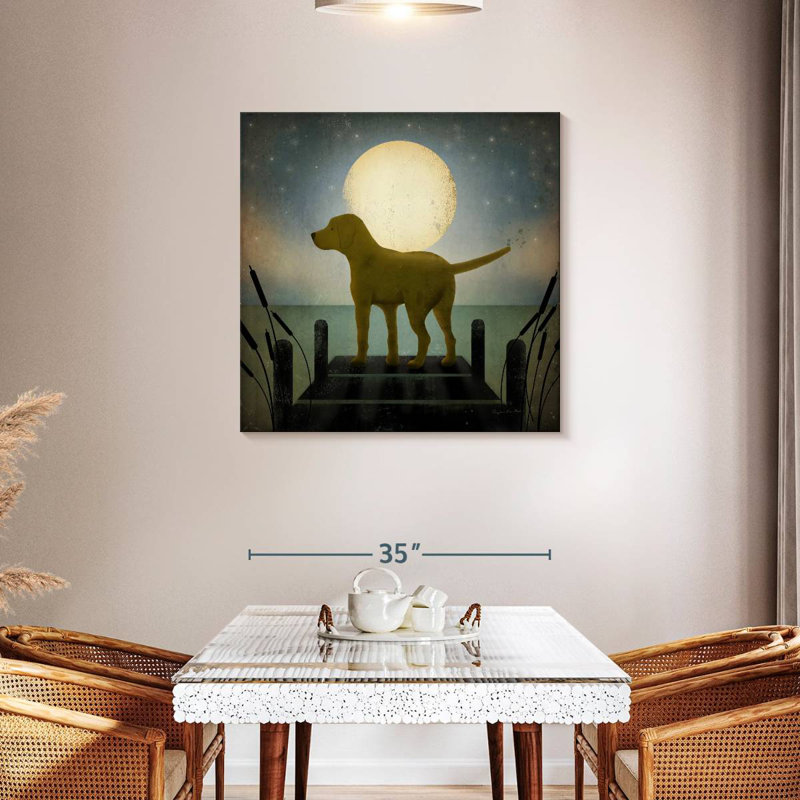 Chien jaune au lever de la lune, H 36 po x l 36 po