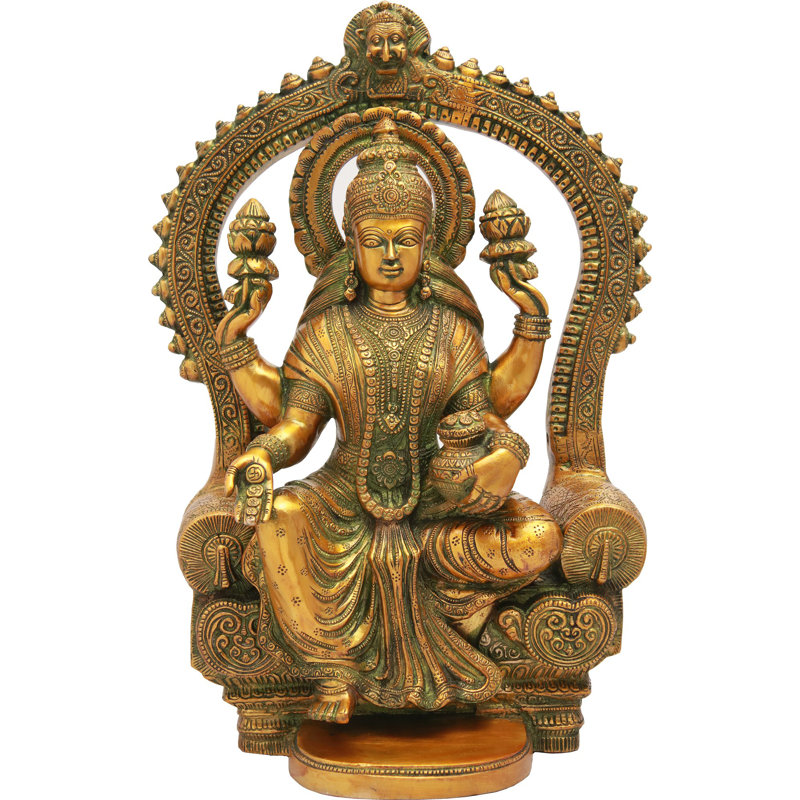 17 "Déesse Lakshmi assise sur un trône avec le pot de richesse en laiton