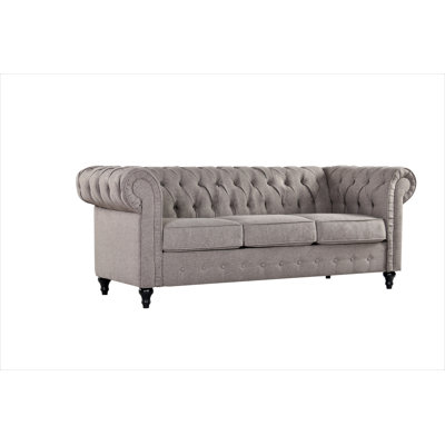 Teressa 83.8" Linen Rolled Arm Chesterfield Sofa