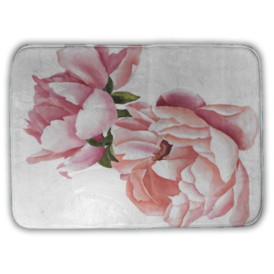 Two pink watercolor roses Bath Mat with Non-Slip Backing - Quick Dry Memory Foam Bathroom Rug - Absorbent - Modern Plush Spa-Style - Machine Washable