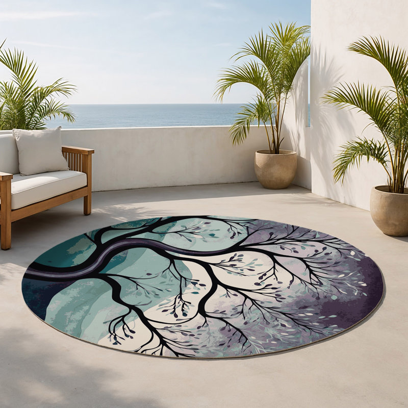 Tapis intérieur et extérieur Aurora Branches, Rond 5 pi
