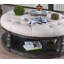 Table basse ronde en bois de style rustique avec pieds gris tournés et tablette ouverte-2128538532