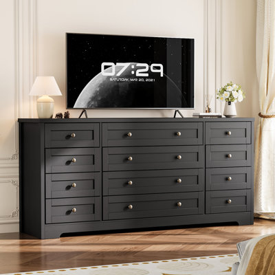 12-Drawer Wooden Dresser & TV Stand for Bedroom – Modern Wide Chest for 65” TV, Large Storage Organizer for Living Room, Hallway, or Entryway