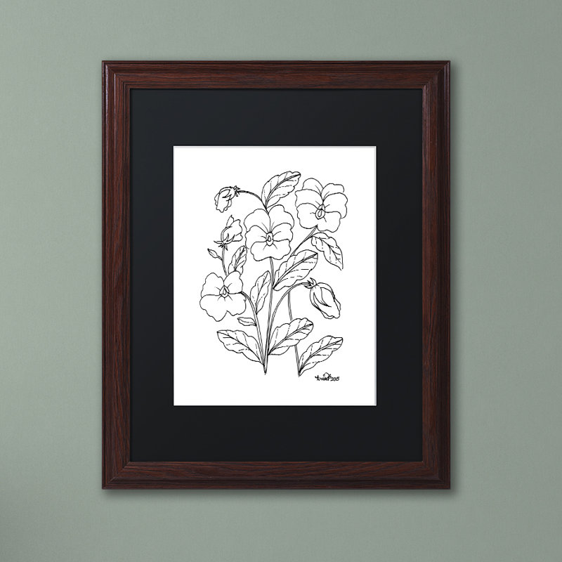 « simple fleur doodle », impression sur toile encadrée, Noir, H 20 po x l 16 po x P 0,5 po, Toile avec cadre argenté