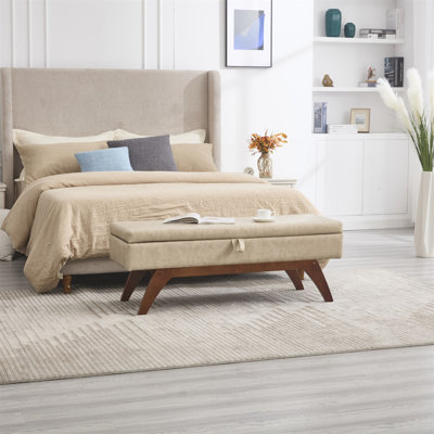 Tissu en laine COOLMORE Teddy, pieds en bois massif pour la pesée solide et tabouret de lit avec fonction de rangement