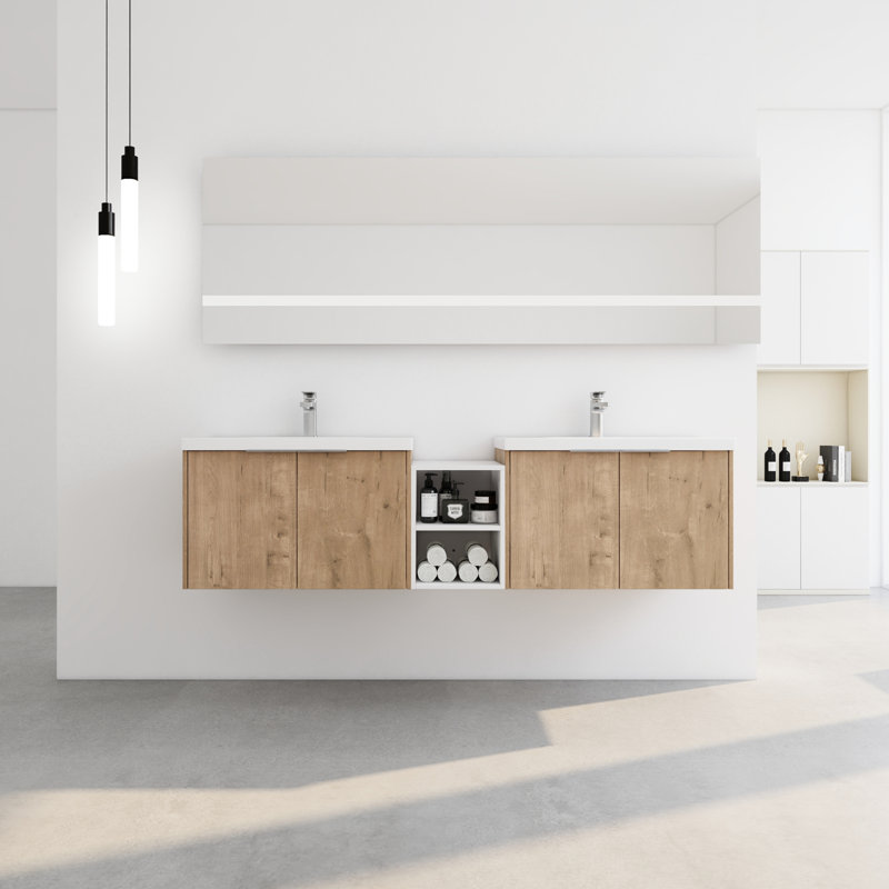 Meuble-lavabo moderne de 72 po avec lavabo, portes à fermeture silencieuse silencieuse, meuble-lavabo en résine, porte lisse, espace généreux