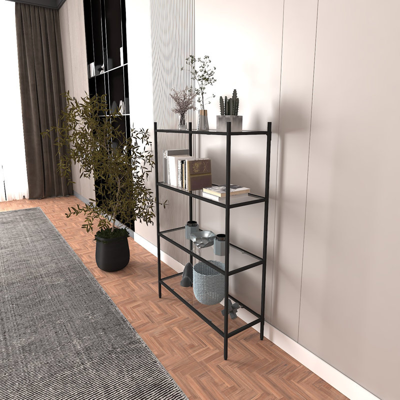 Baugus 126cm H x 80cm W Tempered Glass Standard Bookcase