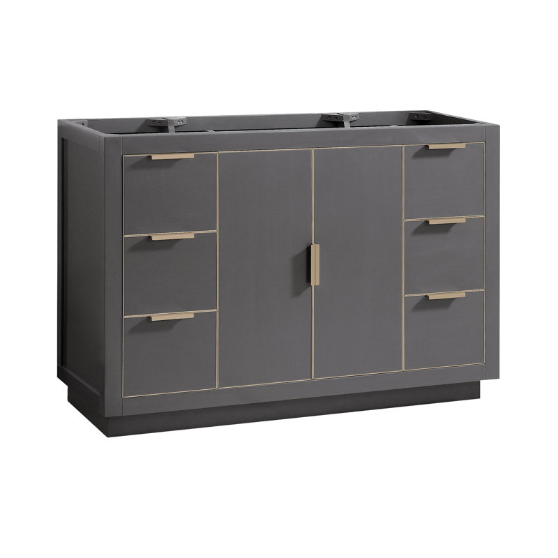 Austen 48'' W Single Bathroom Vanity Base, Twilight Gray/Matte Gold