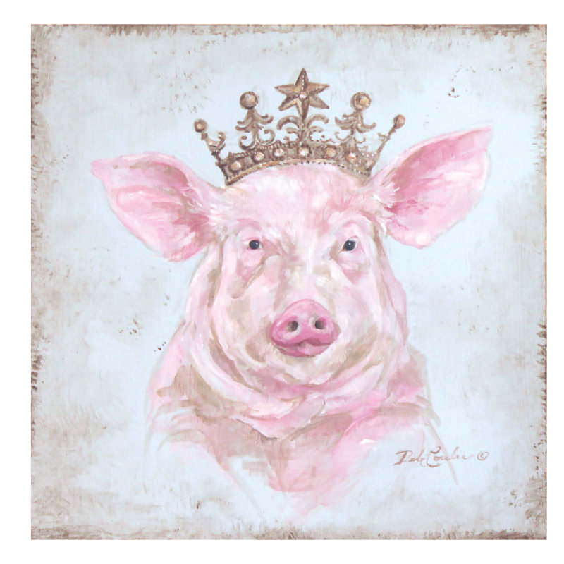 Crowned Pig by Debi Coules - Painting on Canvas, 45.72 cm H x 45.72 cm W x 1.91 cm D, No Frame