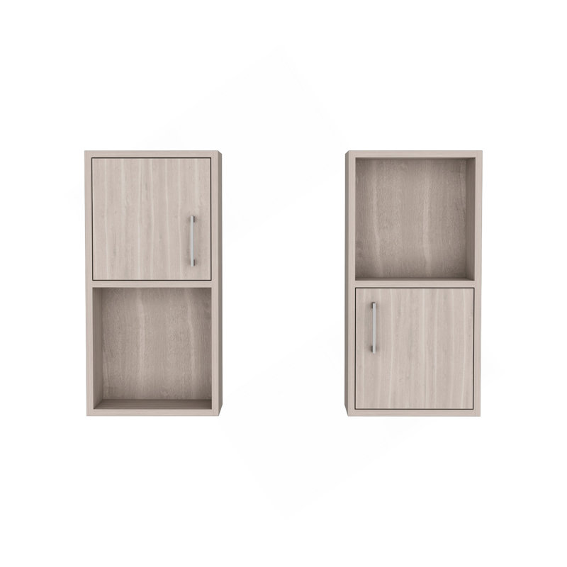 2-Pc Wall-Mounted Bathroom Medicine Cabinet With Open And Closed Storage, Beige
