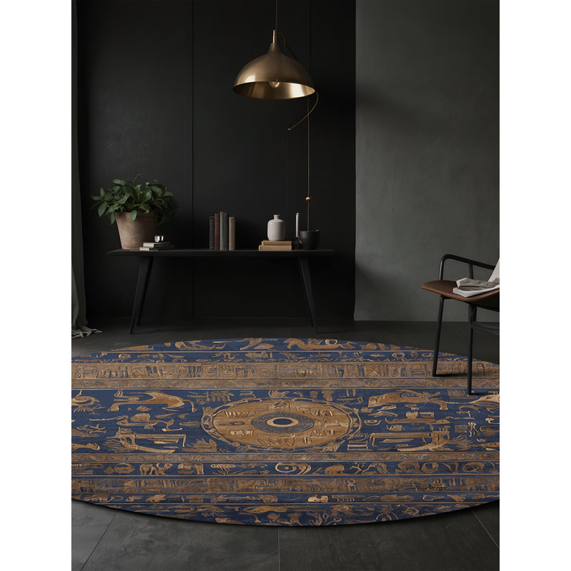 Machine Washable Gray Area Rug, Round 3'