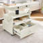 Table de bout roulante à hauteur ajustable laquée ultrabrillante avec station de charge, roues universelles et tiroirs de rangement pour le salon et la chambre à coucher-2033118585