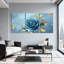 Pivoine, rose bleue avec motif de feuilles d'or, ensemble de 3 impressions sur toile-192541845