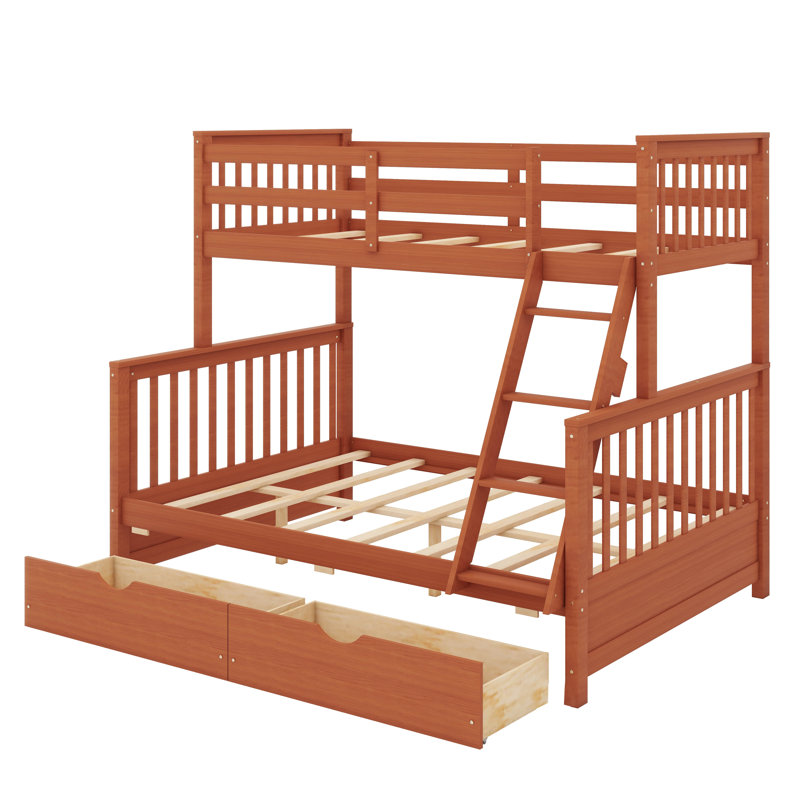 Twin-Over-Full Bunk Bed With  Ladders And Storage Compartments, Walnut