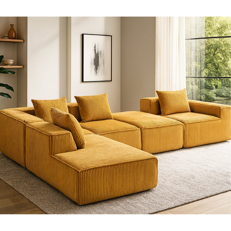 Orange Velours côtelé 5 - Siège 33005 5, configuration flexible, éponge haute densité, coussins décoratifs modulaires pour plusieurs personnes avec velours côtelé, sièges, siège souple, bourre