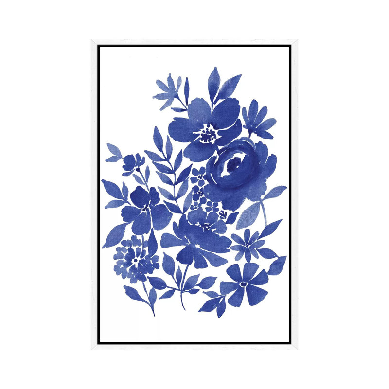 Blue Indigo Bouquet II by Stephanie Ryan - Print on Canvas, White Floater Framed, 66.04cm H x 45.72cm W x 3.81cm D