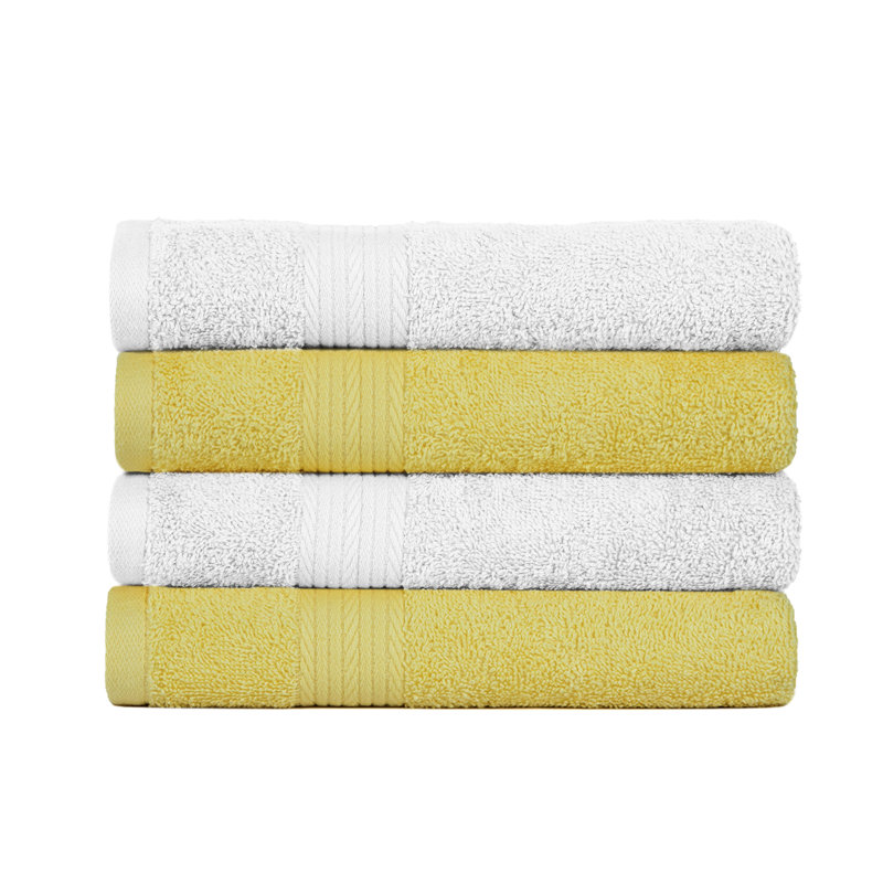 Essuie-mains 100% coton 600 g / m² couleurs assorties, Blanc / jaune