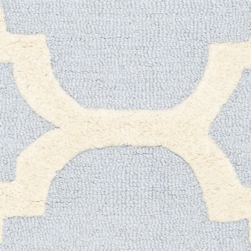 Light Blue and Ivory Hand-Tufted Wool Geometric Rug 4' x 6'